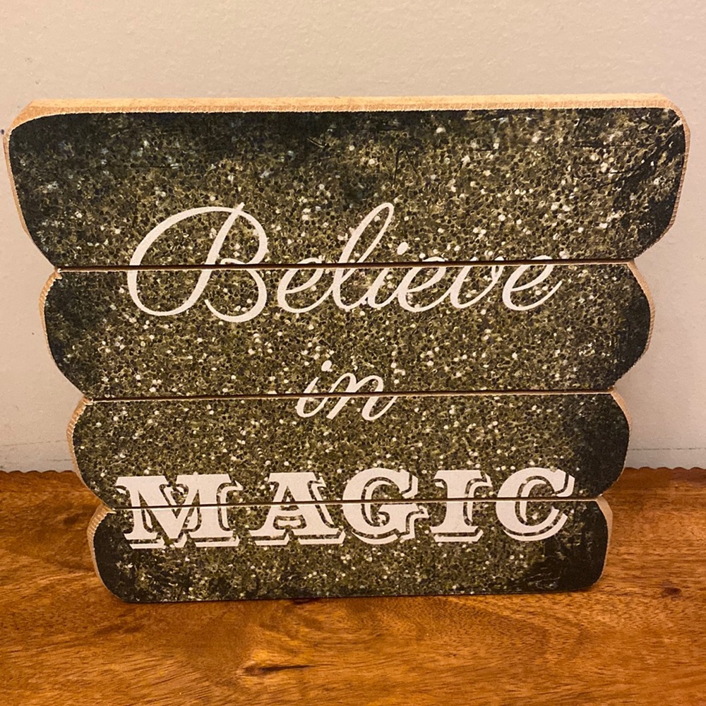 NWOT Vintage Pier 1 Believe in Magic Christmas Wooden Hanging Art Sign 2014